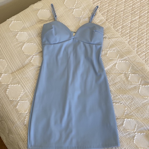 Baby Blue Pleather Mini Dress - Picture 3 of 4